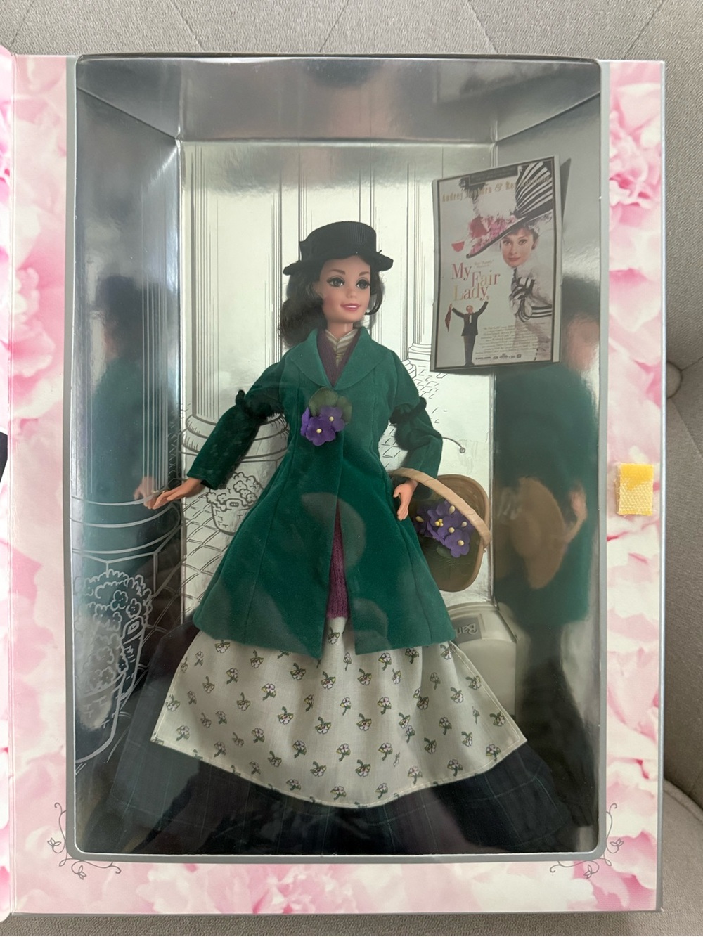 My Fair Lady Barbie Green Coat Purple Flower Accessory Doll